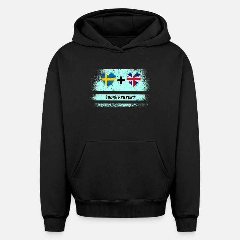 Royaume-Uni & Suède 100% parfait - Sweat à capuche unisexe oversize épais SPREAD - noir