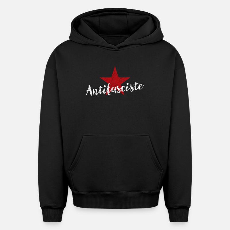 Antifasciste - Sweat à capuche unisexe oversize épais SPREAD - noir