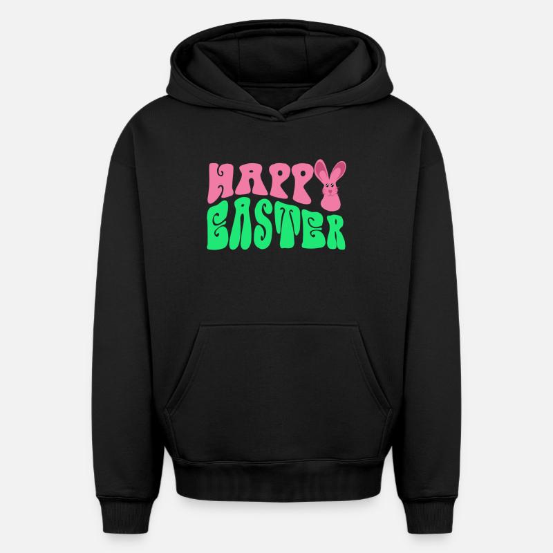 Frohe Ostern - Joyeuses Pâques - Sweat à capuche unisexe oversize épais SPREAD - noir