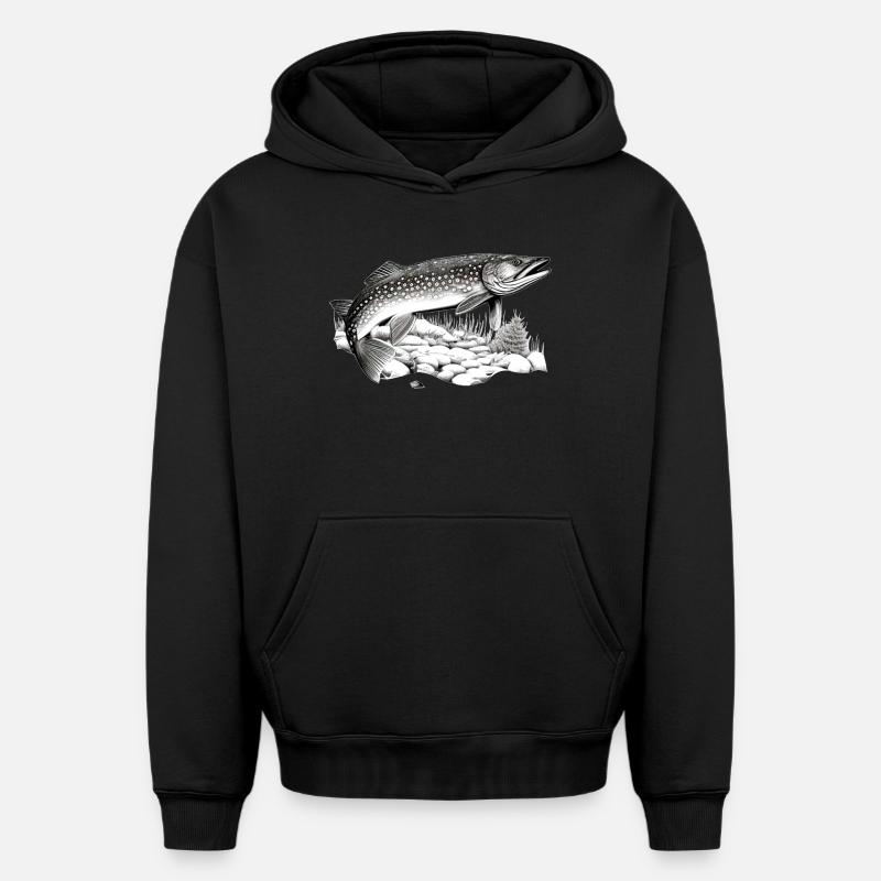 Brochet - Sweat à capuche unisexe oversize épais SPREAD - noir