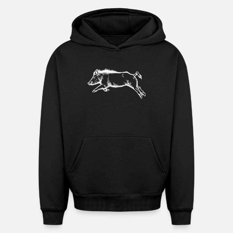 Saut de sanglier (blanc) - Sweat à capuche unisexe oversize épais SPREAD - noir