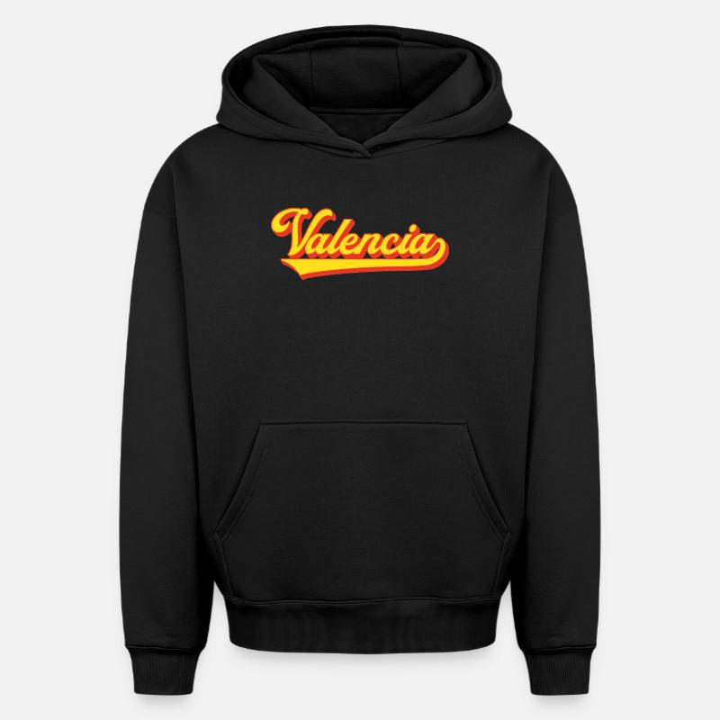 Valencia Script Logo - Sweat à capuche unisexe oversize épais SPREAD - noir