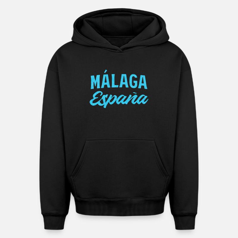 Málaga España Blue Script Design - Sweat à capuche unisexe oversize épais SPREAD - noir