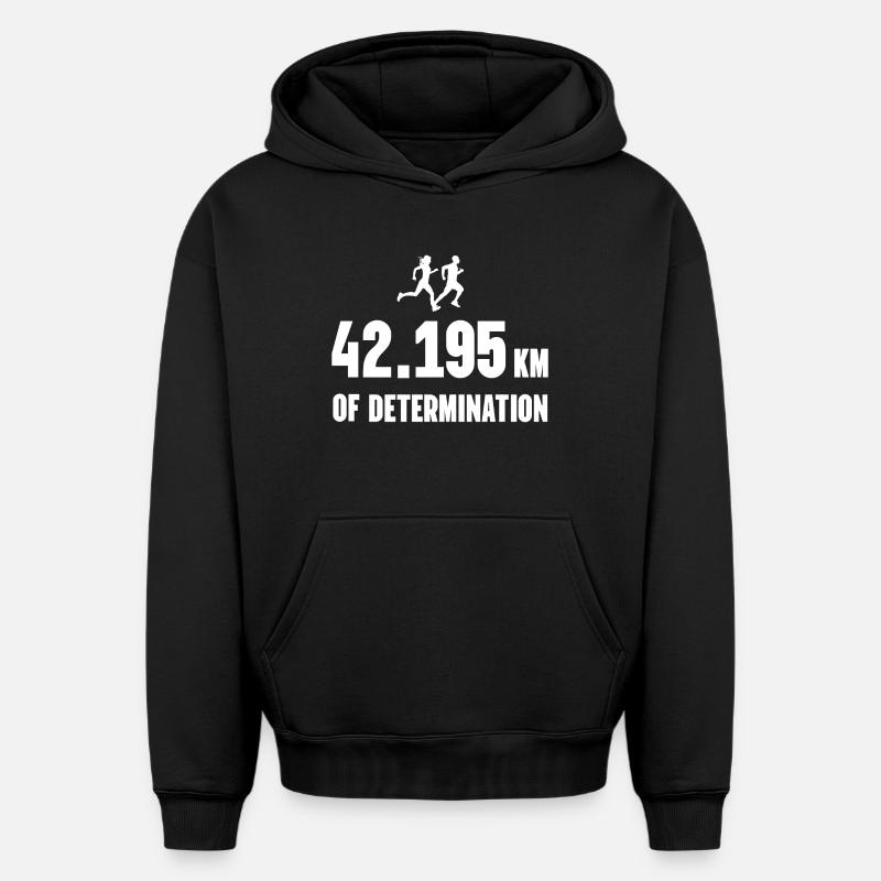 Marathon - 42,195 km de détermination - Sweat à capuche unisexe oversize épais SPREAD - noir