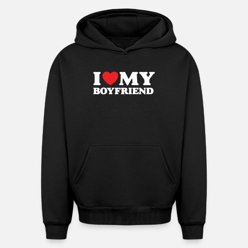 J’aime mon petit ami - Sweat à capuche unisexe oversize épais SPREAD - noir