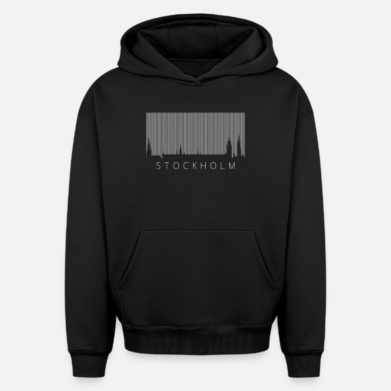 Code-barres Stockholm - Sweat à capuche unisexe oversize épais SPREAD - noir