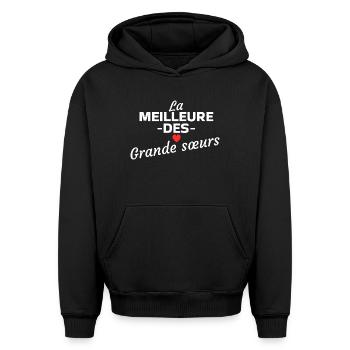 The Best of Big Sisters - Oversized Heavyweight Unisex Hoodie - black - Front - AI Model Female 172 light (172cm) & AI Model Male 185 light (185cm)