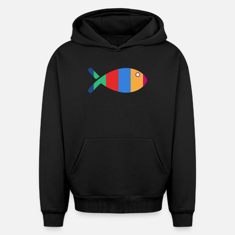 POISSON - Sweat à capuche unisexe oversize épais SPREAD - noir