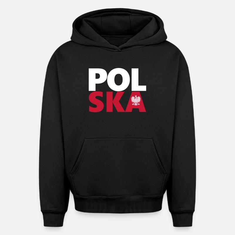 Pologne - Sweat à capuche unisexe oversize épais SPREAD - noir