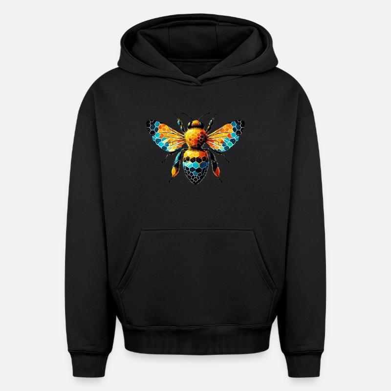 Abeille - Sweat à capuche unisexe oversize épais SPREAD - noir