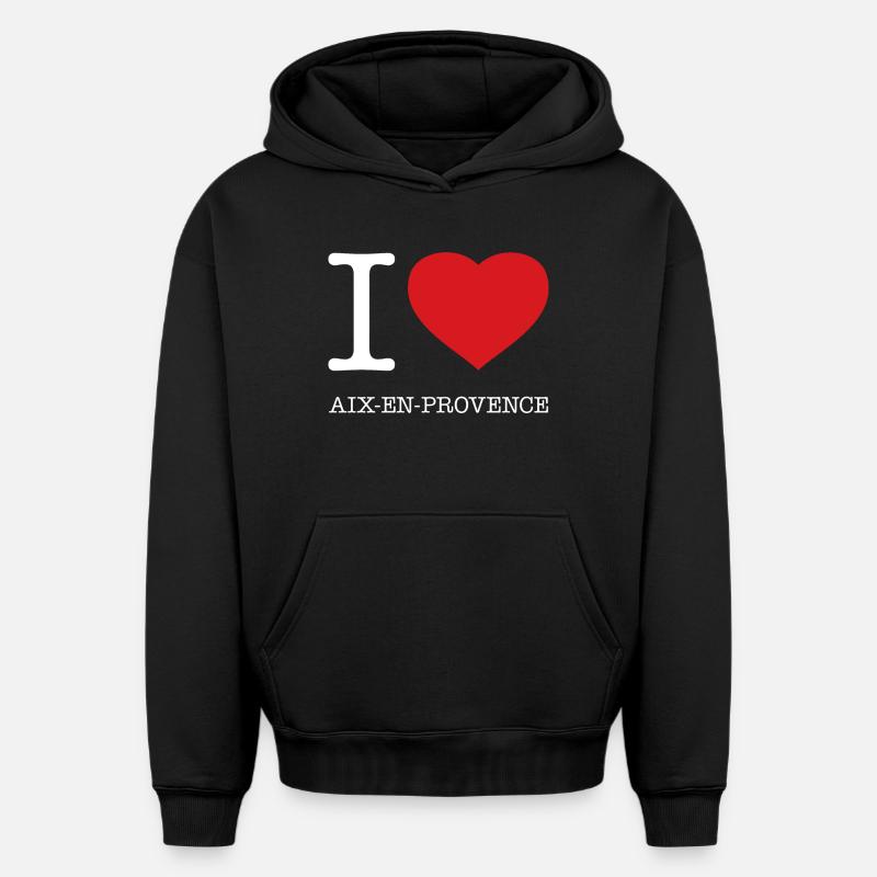 J’ADORE AIX-EN-PROVENCE - Sweat à capuche unisexe oversize épais SPREAD - noir