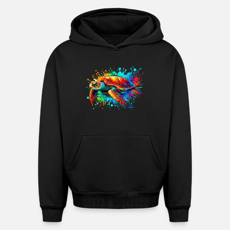 Tortue - Sweat à capuche unisexe oversize épais SPREAD - noir