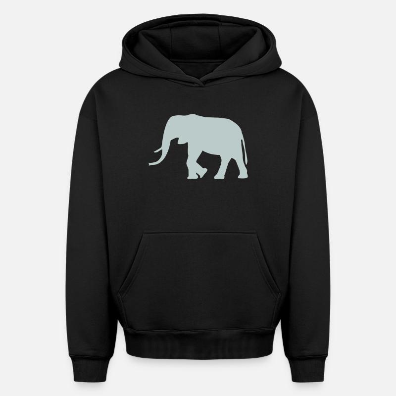 Éléphant - Sweat à capuche unisexe oversize épais SPREAD - noir