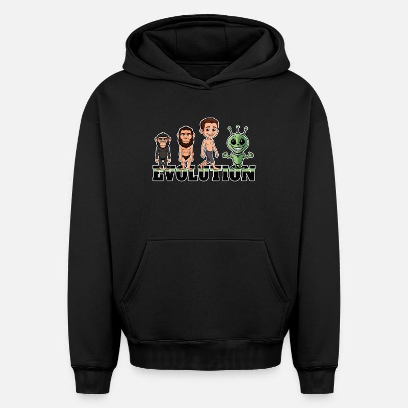 Evolution Alien - Oversized Heavyweight Unisex Hoodie - Schwarz