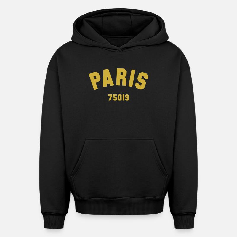 19e arrondissement de PARIS - Sweat à capuche unisexe oversize épais SPREAD - noir