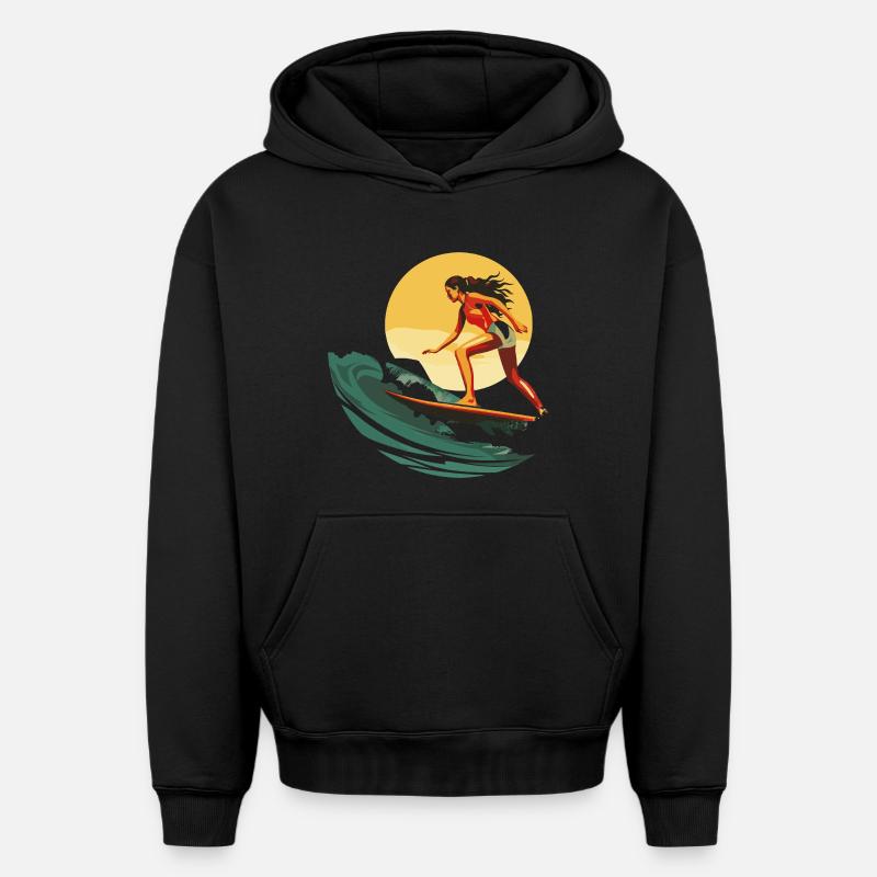 Surfeur - Sweat à capuche unisexe oversize épais SPREAD - noir