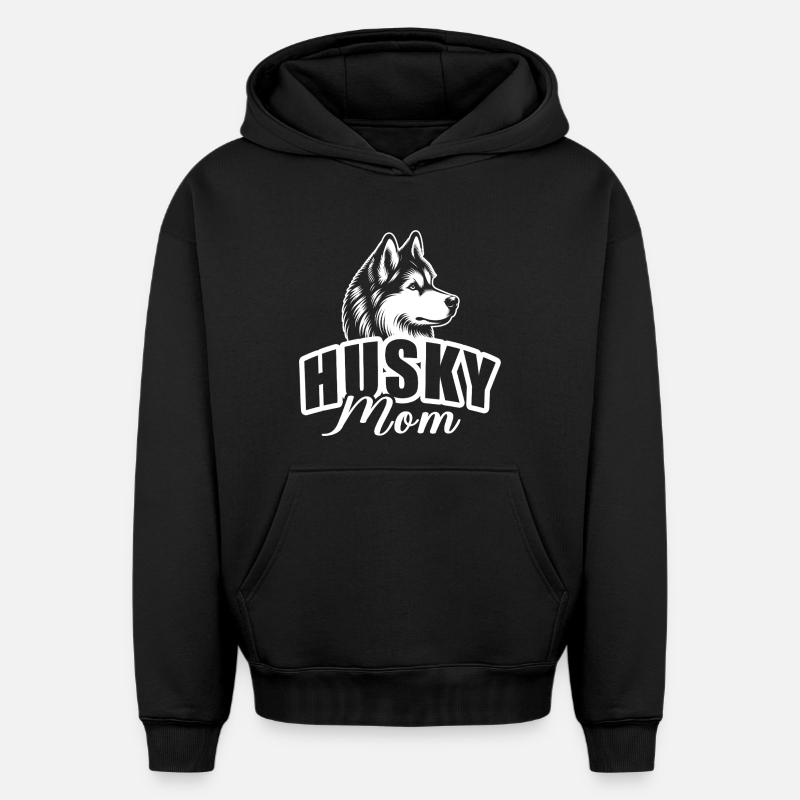 « Maman husky » - Sweat à capuche unisexe oversize épais SPREAD - noir