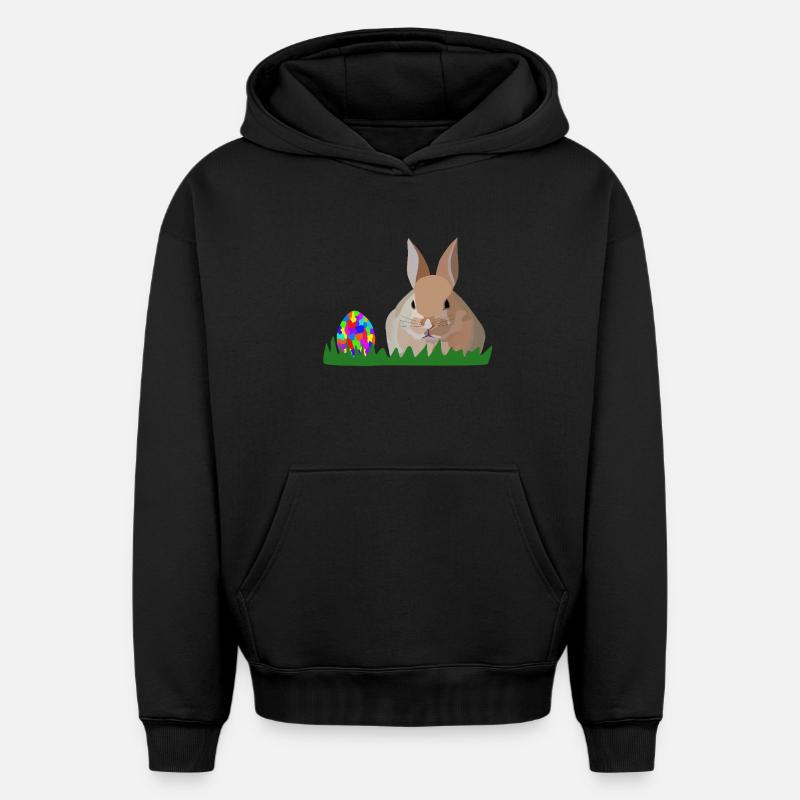 Lapin de Pâques Olli - Sweat à capuche unisexe oversize épais SPREAD - noir
