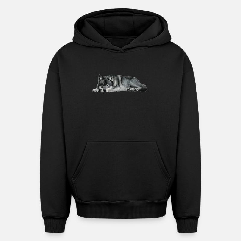 loup - Sweat à capuche unisexe oversize épais SPREAD - noir