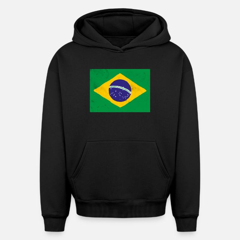 Drapeau du Brésil - Sweat à capuche unisexe oversize épais SPREAD - noir