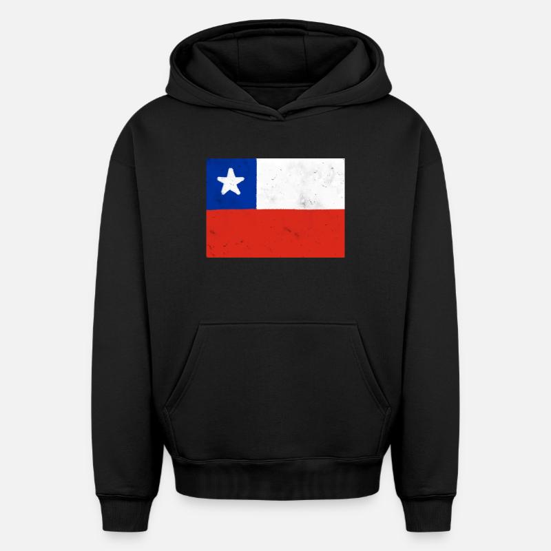 Drapeau du Chili - Sweat à capuche unisexe oversize épais SPREAD - noir
