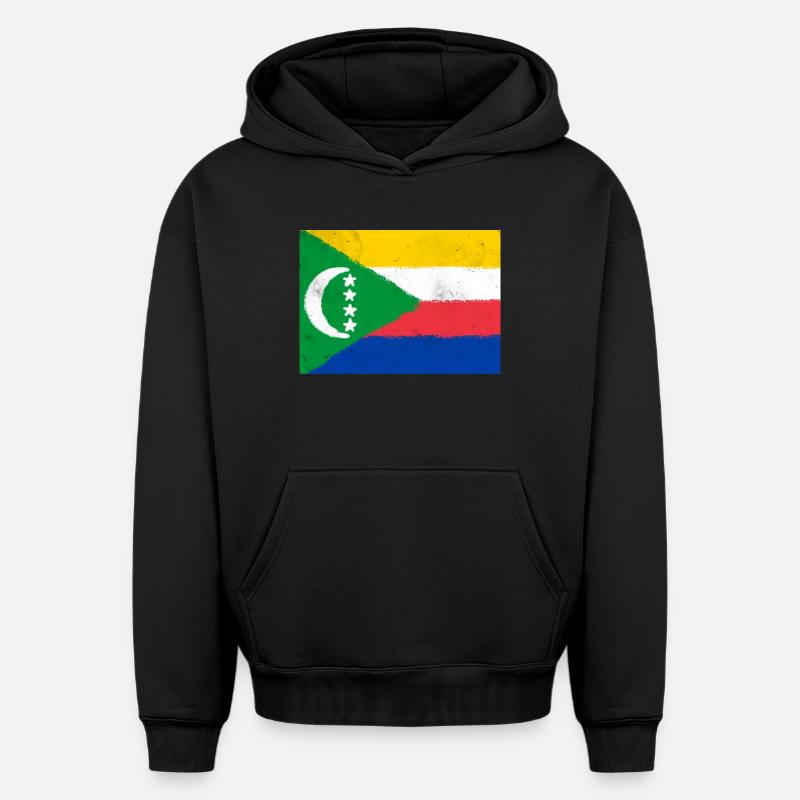 Drapeau des Comores - Sweat à capuche unisexe oversize épais SPREAD - noir