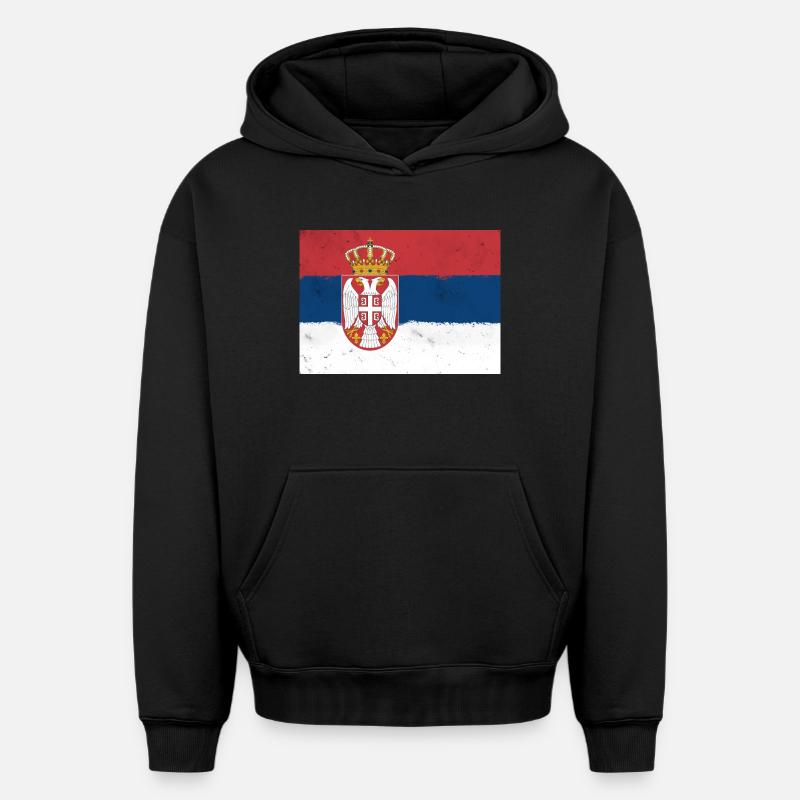 Drapeau de la Serbie - Sweat à capuche unisexe oversize épais SPREAD - noir