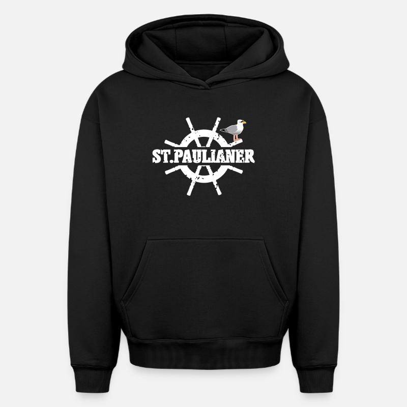 Saint-Pauliens - Sweat à capuche unisexe oversize épais SPREAD - noir