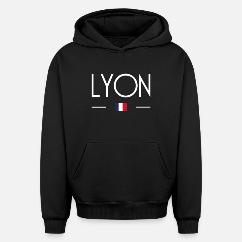 Lyon - Sweat à capuche unisexe oversize épais SPREAD - noir