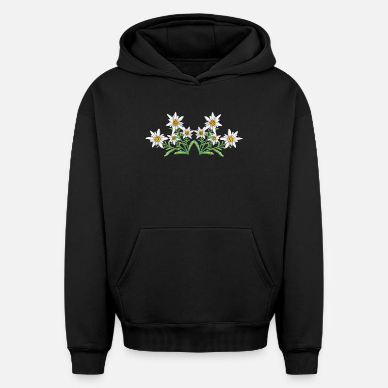 Edelweiss - Sweat à capuche unisexe oversize épais SPREAD - noir