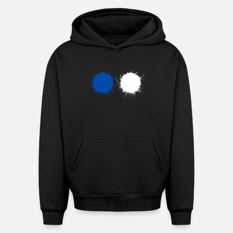 Bleu Blanc - Sweat à capuche unisexe oversize épais SPREAD - noir