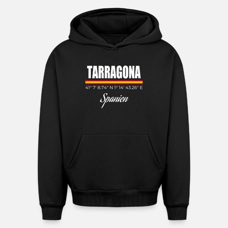 Tarragone - Sweat à capuche unisexe oversize épais SPREAD - noir