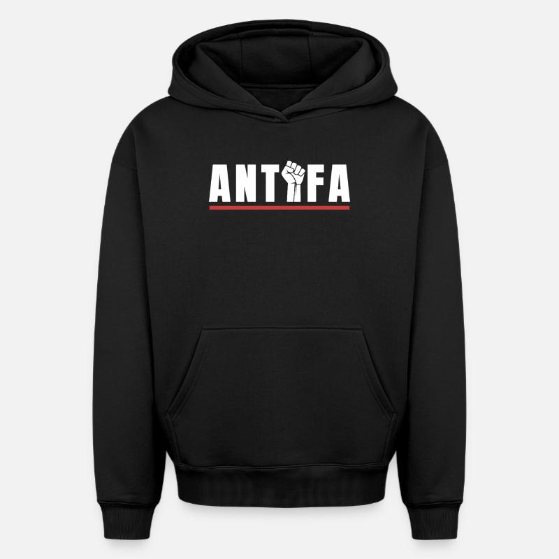 Protestation antifa, déclaration antifasciste - Sweat à capuche unisexe oversize épais SPREAD - noir