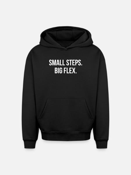 SMALL STEPS. BIG FLEX. | Greyline Official - Oversized Heavyweight Unisex Hoodie - black