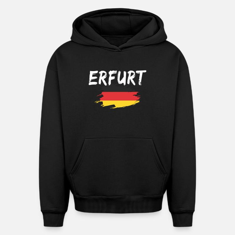 Erfurt Allemagne Drapeau - Sweat à capuche unisexe oversize épais SPREAD - noir
