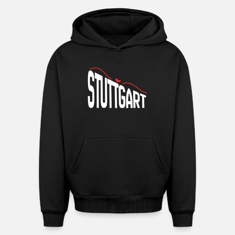 Stuttgart - Sweat à capuche unisexe oversize épais SPREAD - noir