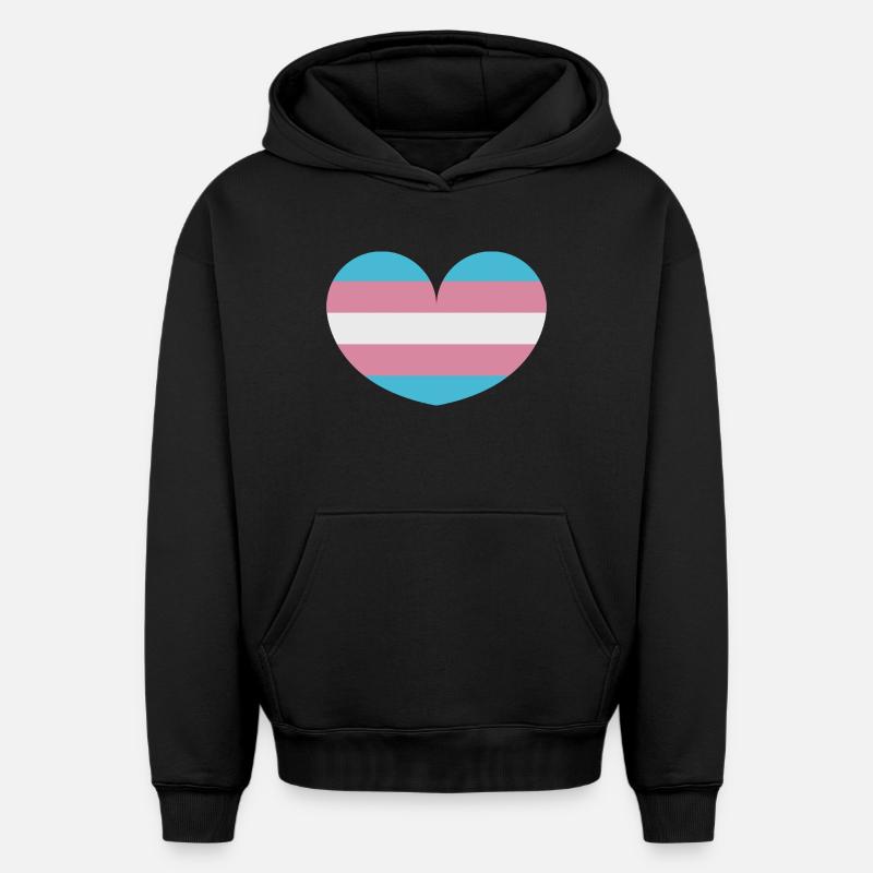 Drapeau trans heart - Sweat à capuche unisexe oversize épais SPREAD - noir