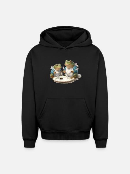Frosch-Dinner: Fliege am Teller - Oversized Heavyweight Unisex Hoodie - Schwarz