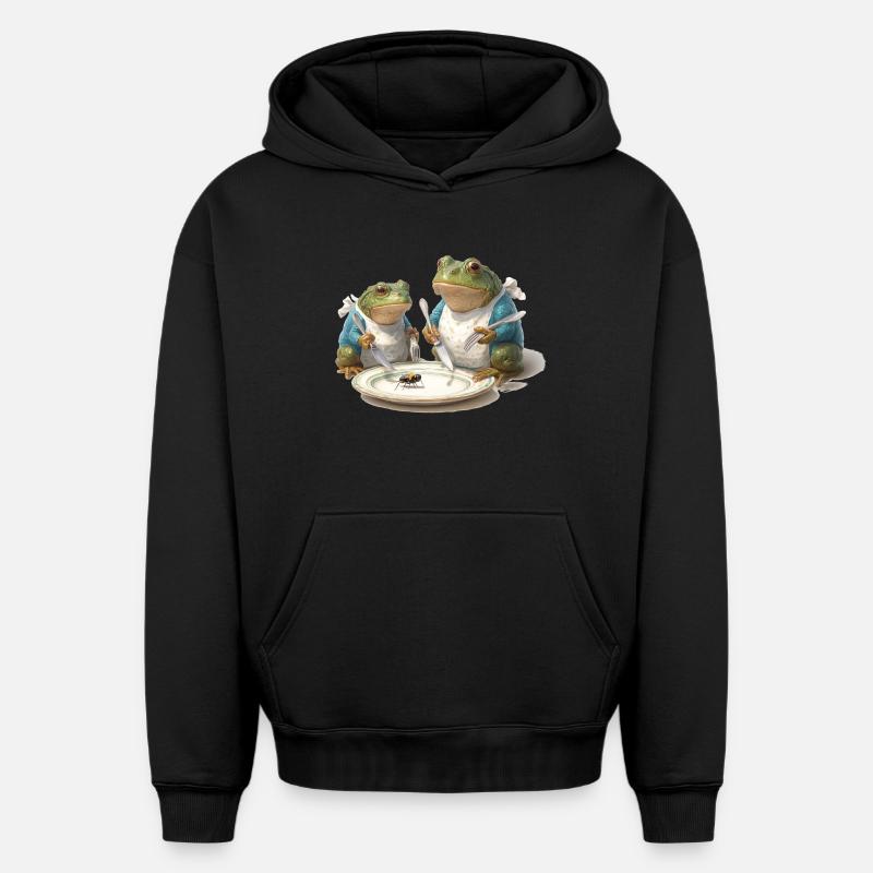 Frosch-Dinner: Fliege am Teller - Oversized Heavyweight Unisex Hoodie - Schwarz