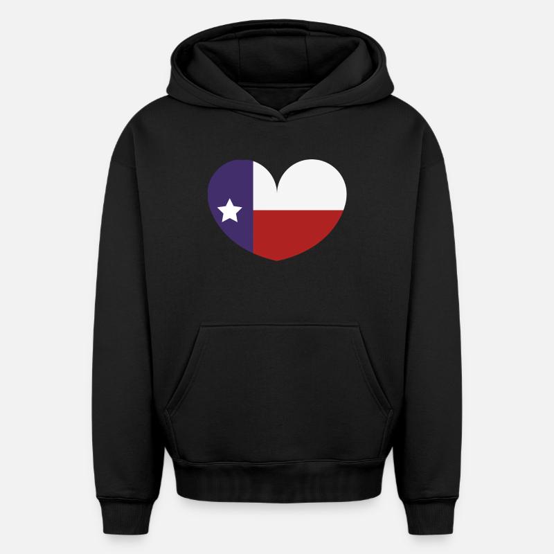 Drapeau du cœur du Texas - Sweat à capuche unisexe oversize épais SPREAD - noir
