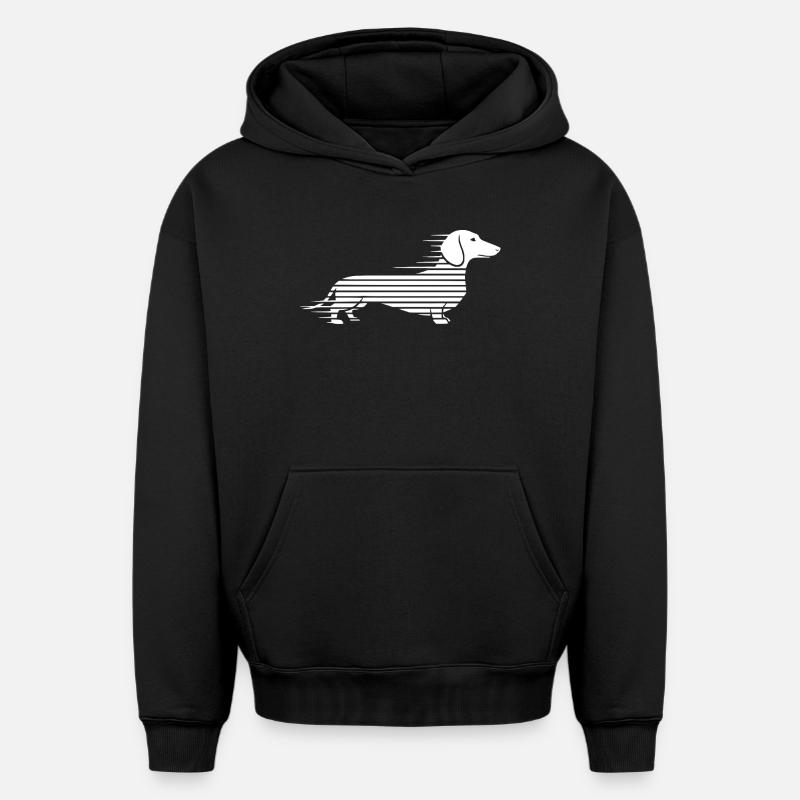 Teckel rayé en course - Sweat à capuche unisexe oversize épais SPREAD - noir