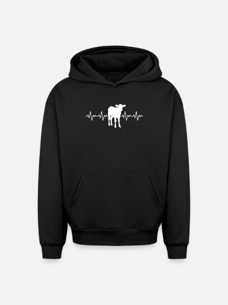Bauer Kalb EKG Herzschlag - Oversized Heavyweight Unisex Hoodie - Schwarz