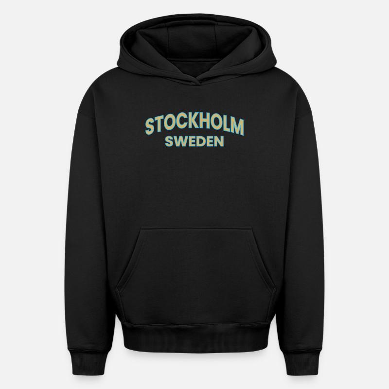 Conception de texte Stockholm – Suède - Sweat à capuche unisexe oversize épais SPREAD - noir
