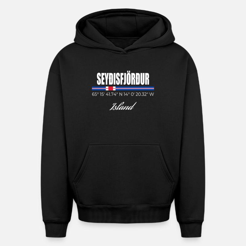 seyðisfjörður - Sweat à capuche unisexe oversize épais SPREAD - noir