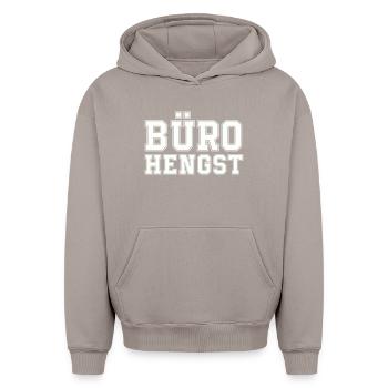 Office Hengst - Hoodie unisex oversized van zware kwaliteit - taupe - Voor - AI Model Female 172 light (172cm) & AI Model Male 185 light (185cm)