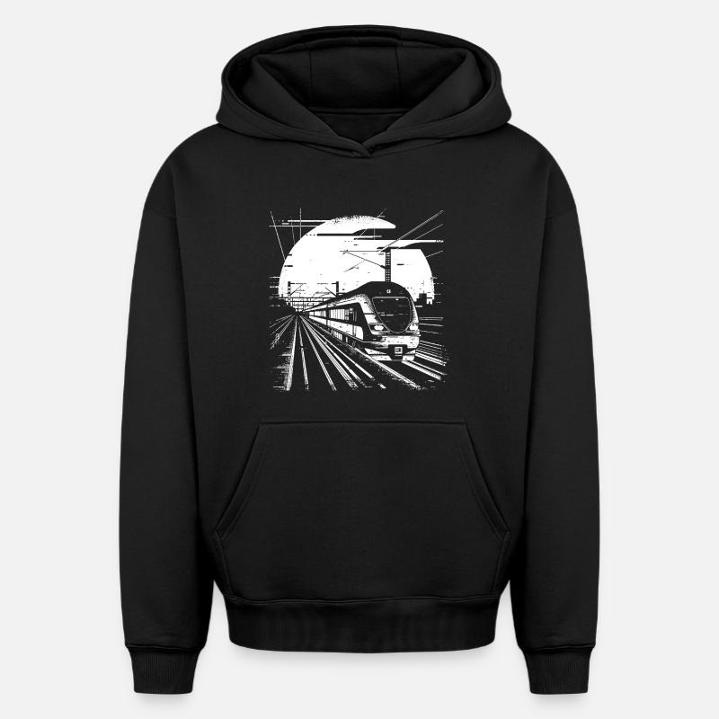 Dessin ferroviaire - Sweat à capuche unisexe oversize épais SPREAD - noir