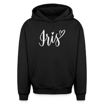 Lettrage en forme de cœur d’iris - Sweat à capuche unisexe oversize épais SPREAD - noir - Devant - AI Model Female 172 light (172cm) & AI Model Male 185 light (185cm)