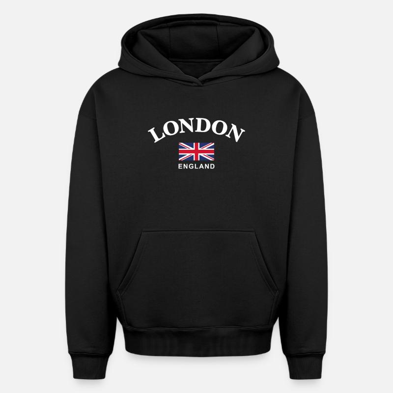 Londres, Angleterre - Sweat à capuche unisexe oversize épais SPREAD - noir