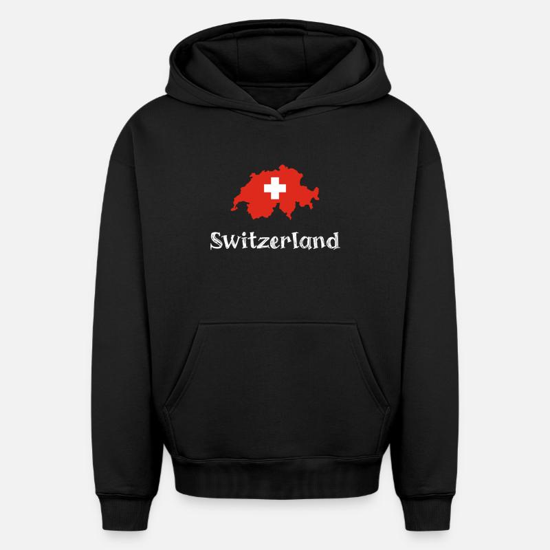 Switzlerland (texte blanc) - Sweat à capuche unisexe oversize épais SPREAD - noir