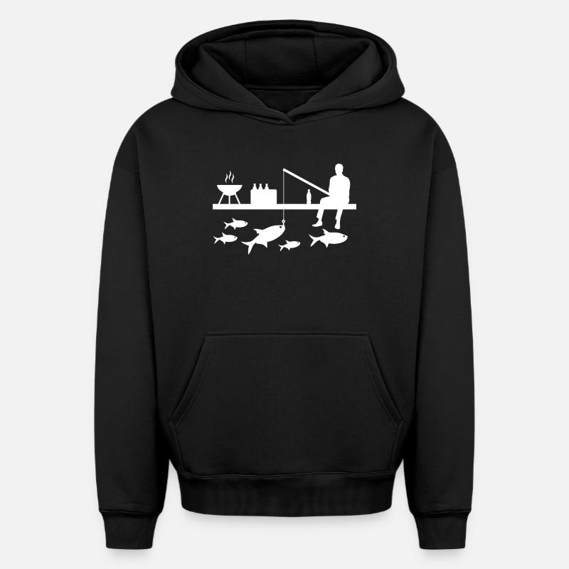 Pêche - Sweat à capuche unisexe oversize épais SPREAD - noir